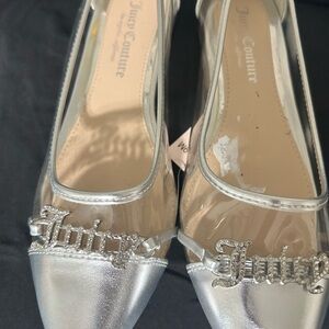 Juicy Couture Silver Flats with Metallic Chain Detail